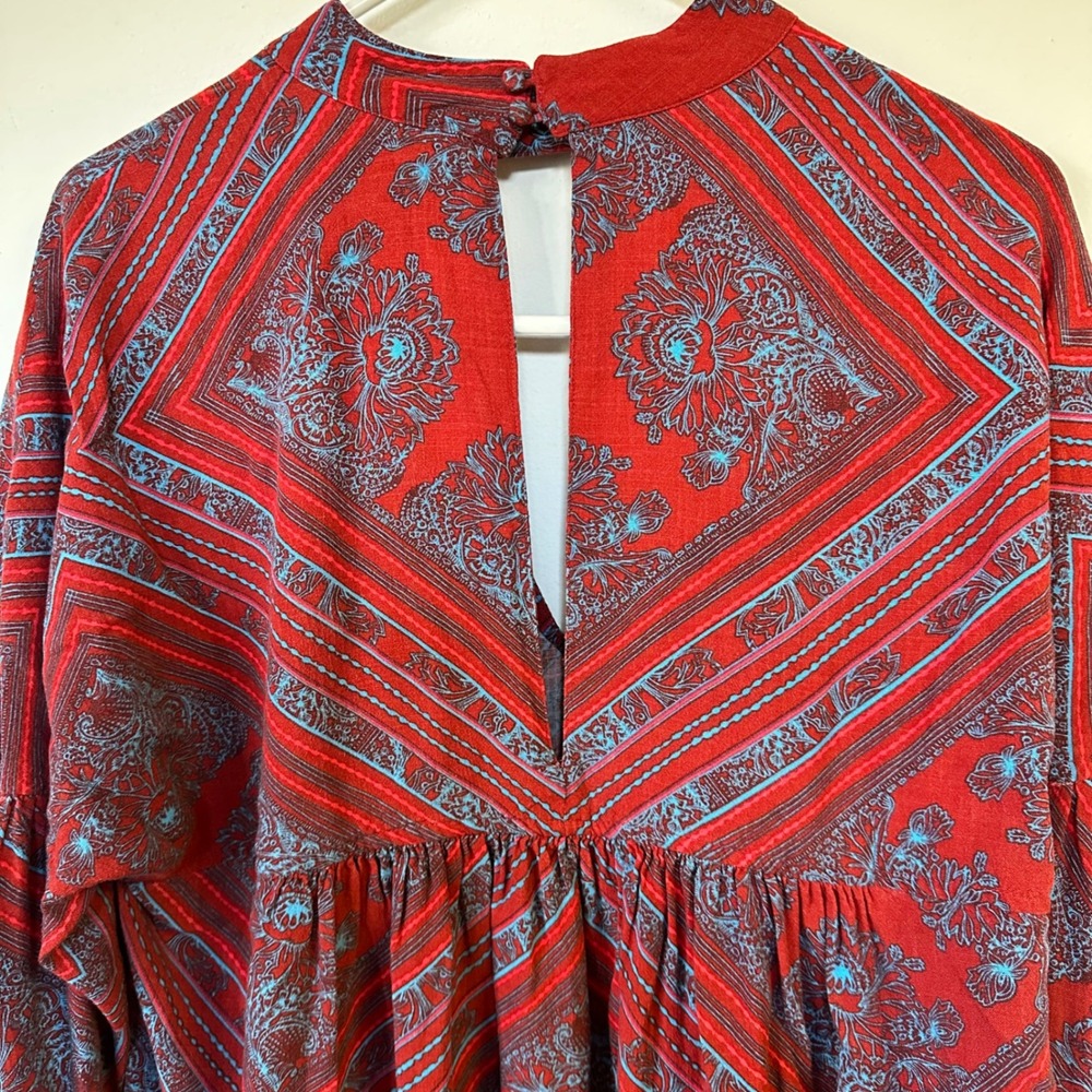 Free‎ People Paisley Walking on a Dream Choker V-Neck Long Sleeve Blouse Medium - Picture 5 of 7